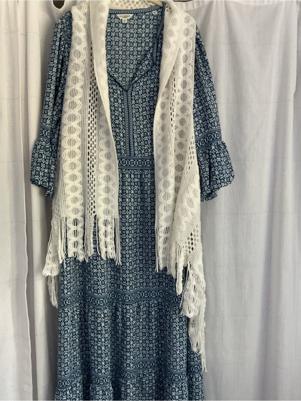 💎 Max Studio Blue Geometric Tiered Maxi Dress - Picture 3 of 6